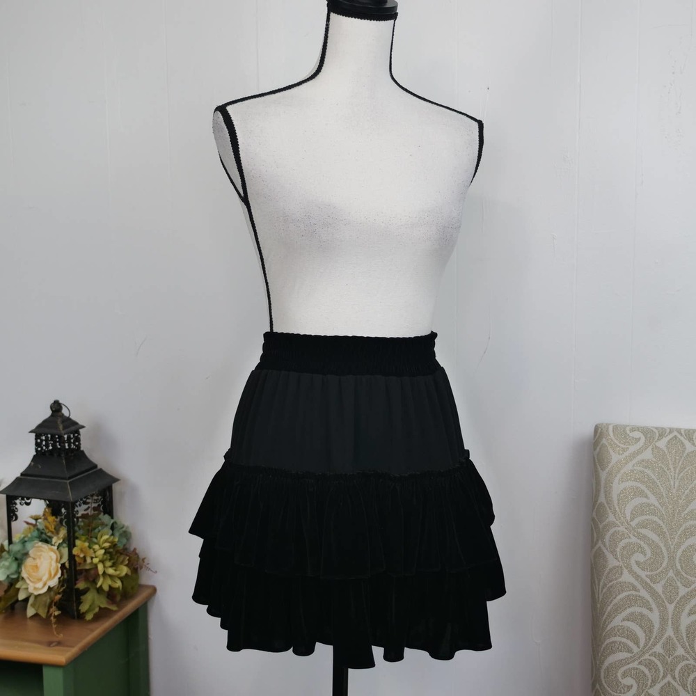 MISA Black Velvet Top & Skirt Set Size‎ XS High Neck Cocktail Witch Party Dress - Picture 10 of 12